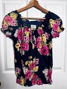 Abercrombie Kids XL Navy Floral Puff Sleeve Blouse Cottagecore Coquette NWT